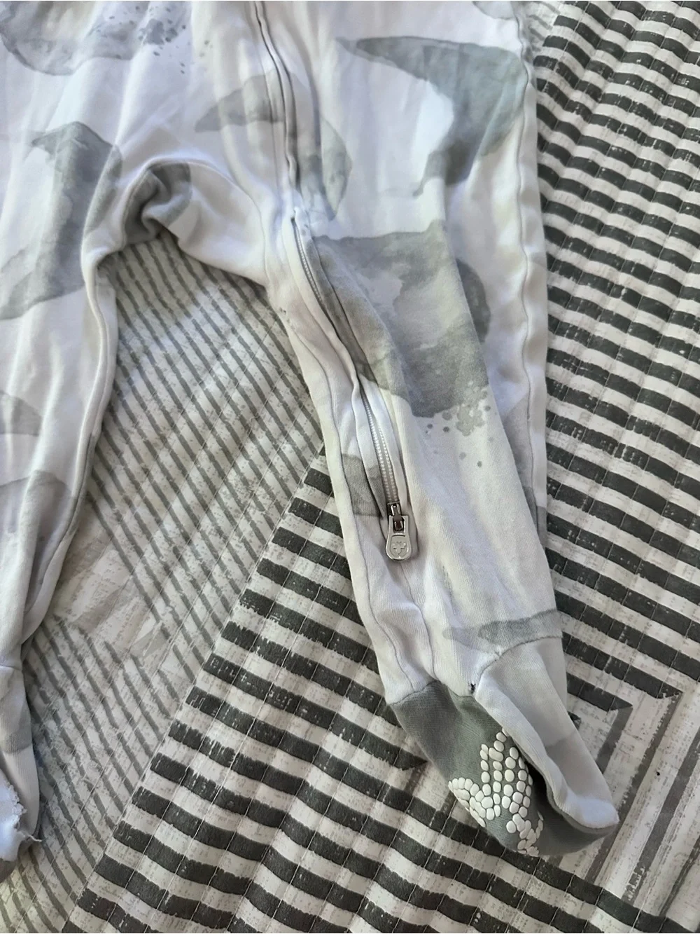 Baby Footed One-Piece Sleepers in Grey and White with Bunny Print